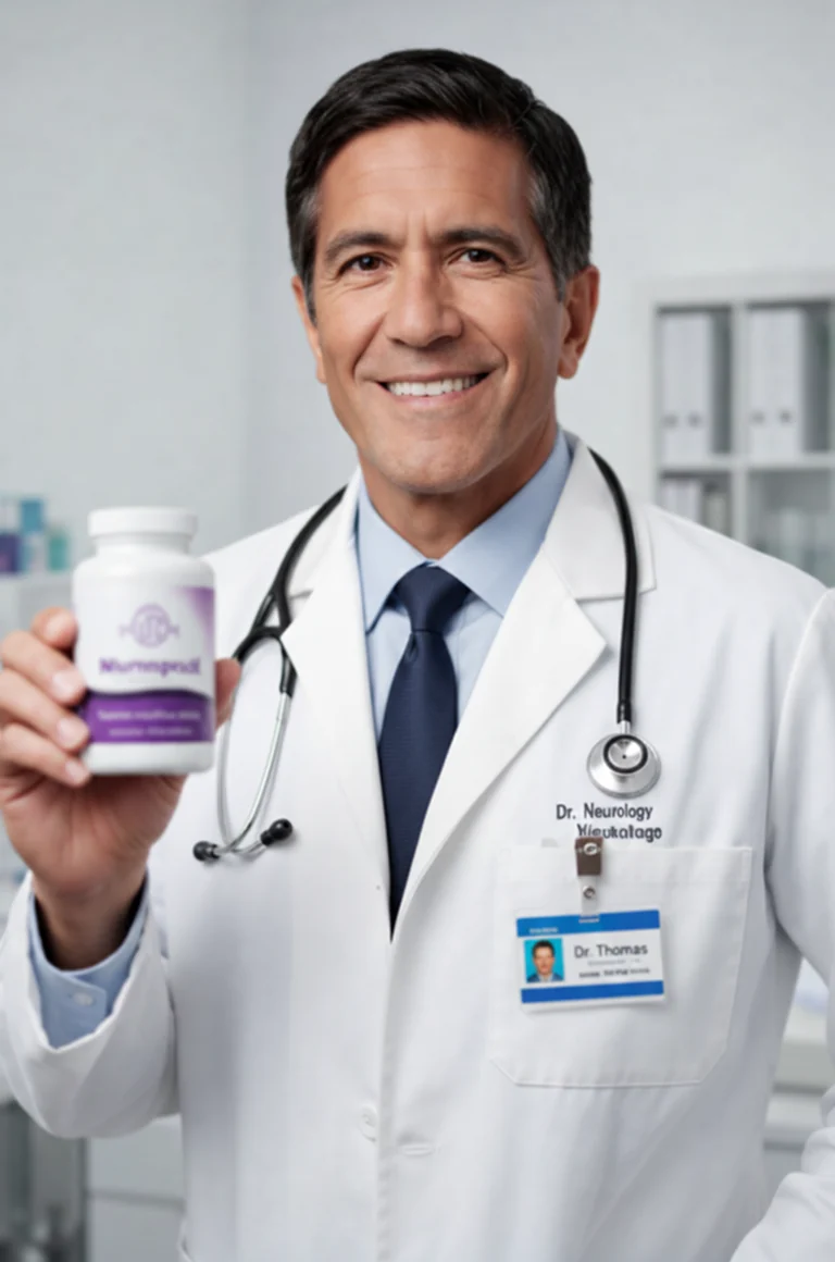 A clinician holding the Memopezil bottle